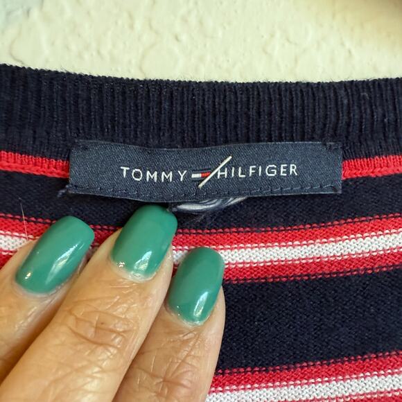 Preppy Sweater Vest Women XL Lace Hem Striped Classic Lightweight Tommy Hilfiger - Picture 5 of 9